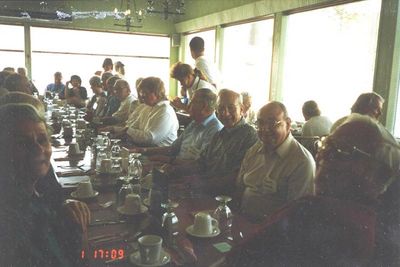 Cooperstown Reunion - 1996
Group at lunch.  
Far left: Kate Loucks Johnson, `51;
Far right to left: Harry Johnson, `51; Frank Ioele, `55; Tom Yole, `52; Paul Ward, `53
