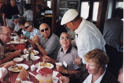 Reunion 1999 - Albany
L to R: (Far left), Jim Finnen, `54; Far end of table, Bernard McEvoy, `57; Joanne Krchniak; Milan Krchniak, `53; John Centra, `54; Bob Giammatteo, `53; (standing) Tom Benenati?, `53; Kay Oberst McManus, `54

