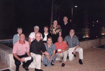 2004 Fort Meyers Beach February Mini Reunion of `53
Front row, L to R: Ed Bonahue; Hal Smith; Cathy Giammatteo; Bob Giammatteo; Mike LaMarca;
Back Row: Joan LaMarca; Lyn Bonahue; Barbara Smith; Vivian Schior Benenati, `56 and Tom Benenati


