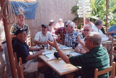 2004 Fort Meyers Beach February Mini Reunion of `53
Clockwise, from L to R: Ed Bonahue; Unidentified woman; Bob Giammatteo; Gary Lagrange; Hal Smith; Tom Benenati
