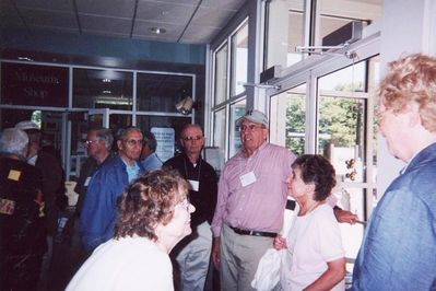 2004 Syracuse Reunion
At Erie Canal Visitors Center.
Foreground: Jeanne Bayer; Joanne Krchniak; Unidenfified woman (Melina Kaehn?);
In back, L to R: Tom Benenati; Hal Smith; John Centra
