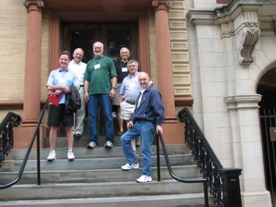 2006 Reunion 75th Anniversary Potter House Tour 2
On the steps of the main entrance of 415 State Street.
From the left: Joe Blackman, Fred Culbert, Don Kisiel, Harold Johnson, John schneider, and pat Pearson
