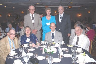 2006 Reunion 75th Anniversary 1939 1940 1943 1944 1950 1970 Table
Seated, L to R:  Ken Haser, `40; Kathleen Doran `70 M.S.; Ken Doran, `39; Norm Arnold, `40;
Standing, L to R:  Richmond Young, `44; Marjorie Thurlow, 50; Howard Lynch, `43
