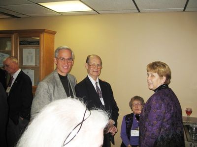 Reception in Potter Room
Left: Guest Speaker, Dr. Ed Cupoli; Ken Doran, `39; Kathleen Doran, `70 M.S., seated; Sharon Hmiel Cupoli, `87
