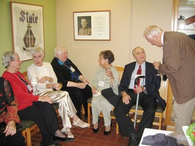 Reception in Potter Room
From the left: Kathryn Loucks Johnson, `51; Georgiana Panton; Doris Vater Ward, `52; Joanne Krchniak; Milan Krchniak, `53; and Jim Panton, `53
