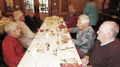 2019 Fall Luncheon at Avila Senior Center, October 22, 2019
Clockwise from Left: Barbara Strack McEvoy, Chi Sig,`57; Bernie McEvoy, `57; (across table) Annette Anderson; Joe Anderson, `57
