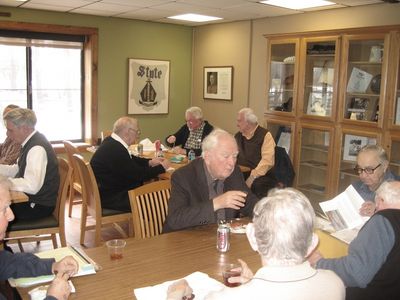 2011 Albany Luncheon at Potter Room Alumni House, April 16
Seated background at left: Doug Davis, `69; 
Back right: Bob Lanni, `52; Bernie McEvoy, `57; Claude Palczak, `53;
Foreground: Jim Panton, `53; Milan Krchniak, `53; 
Back to Camera, Carlton Coulter, `35; Bob Umholtz, `51
