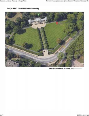 100th Anniversary Commemoration Aug. 8, 2018
Suresnes American Cemetery, Suresnes, France
from Google Maps 3D view
